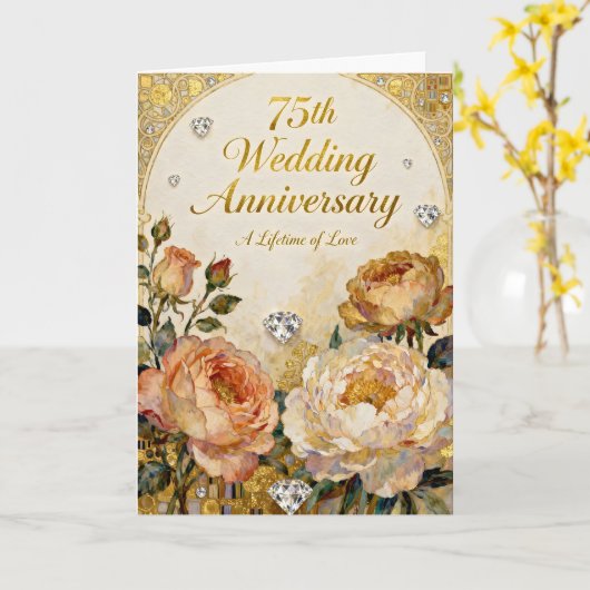 Diamonds and Gold 75th Wedding Anniversary カード (黄色い花)