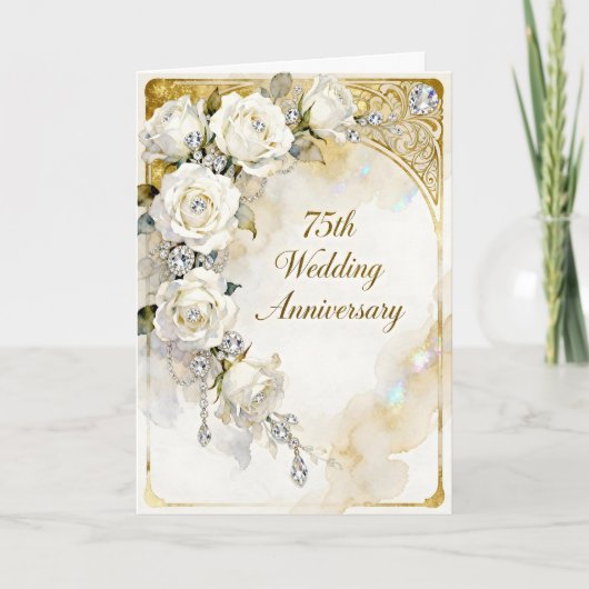 Diamonds and White Roses 75th Wedding Anniversary カード (正面)