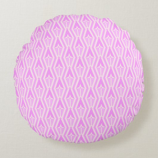 Diamonds & Arrows Pink and White Round Pillow ラウンドクッション (正面)