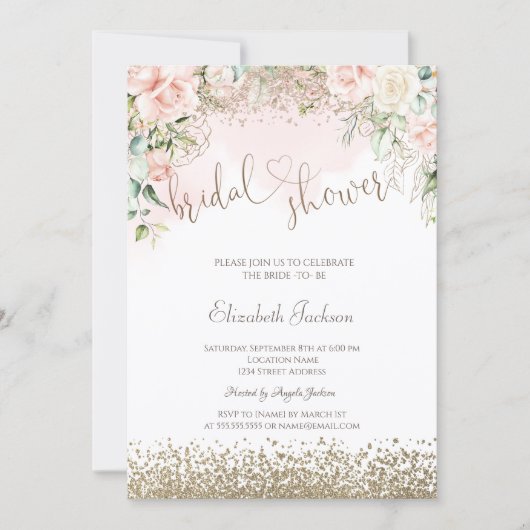 Diamonds Blush Flowers Bridal Shower  招待状 (正面)