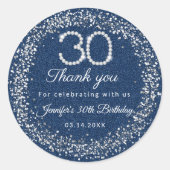 Diamonds & Denim 30th Birthday Thank you Sticker ラウンドシール (正面)