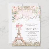 Diamonds Eiffel Tower Bow Flowers Bridal Shower  招待状 (正面)
