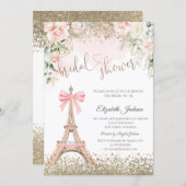 Diamonds Eiffel Tower Bow Flowers Bridal Shower  招待状 (正面/裏面)
