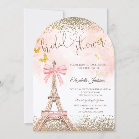  Diamonds Eiffel Tower Butterfly Bridal Shower  招待状 (正面)