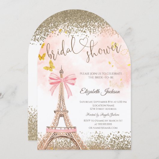  Diamonds Eiffel Tower Butterfly Bridal Shower  招待状 (正面/裏面)