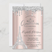 Diamonds Eiffel Tower,Drips Silver Quinceañera 招待状 (正面)