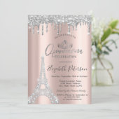 Diamonds Eiffel Tower,Drips Silver Quinceañera 招待状 (スタンド正面)