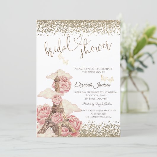  Diamonds Eiffel Tower Peonies Butterfly  招待状 (スタンド正面)