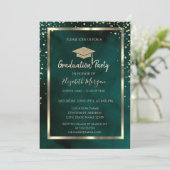 Diamonds Gold Grad Cap Emerald Green Graduation 招待状 (スタンド正面)