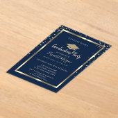 Diamonds Gold Graduation Cap Navy Blue Graduation アクリル招待状 (レイダウン)