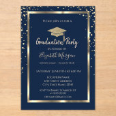 Diamonds Gold Graduation Cap Navy Blue Graduation アクリル招待状 (正面)