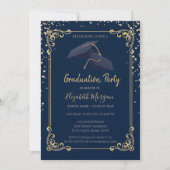 Diamonds Grad Cap Frame Navy Blue Graduation 招待状 (正面)