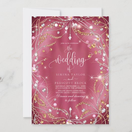 Diamonds of Love Pink 結婚's 招待状 (正面)