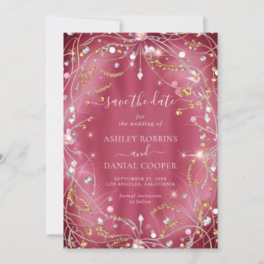 Diamonds of Love Pink Save The Date 招待状 (正面)