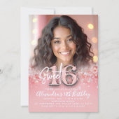 Diamonds Rose Gold Modern Chic Photo Sweet 16 招待状 (正面)
