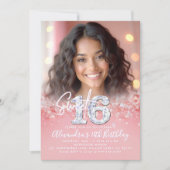 Diamonds Rose Gold Sparkles Chic Photo Sweet 16 招待状 (正面)