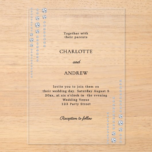 Diamonds simple luxury wedding アクリル招待状 (正面)