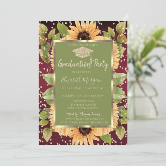 Diamonds Sunflowers Red Graduation 招待状 (スタンド正面)