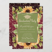 Diamonds Sunflowers Red Graduation 招待状 (正面/裏面)