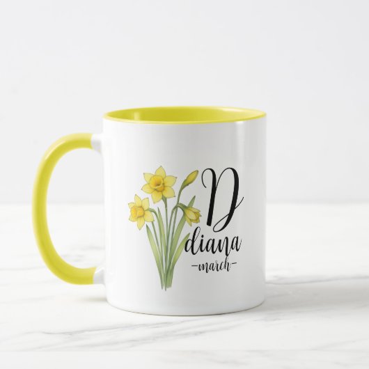 Diana – March Birth Flower Daffodil, Pretty Floral マグカップ (左)