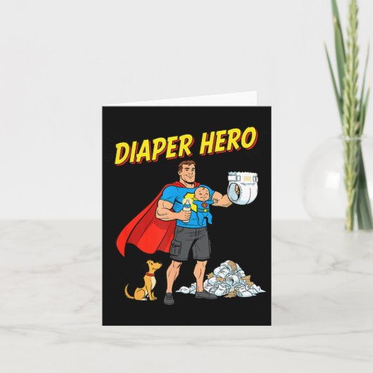 Diaper Hero Funny Cartoon Dad Design For New Fathe カード (正面)