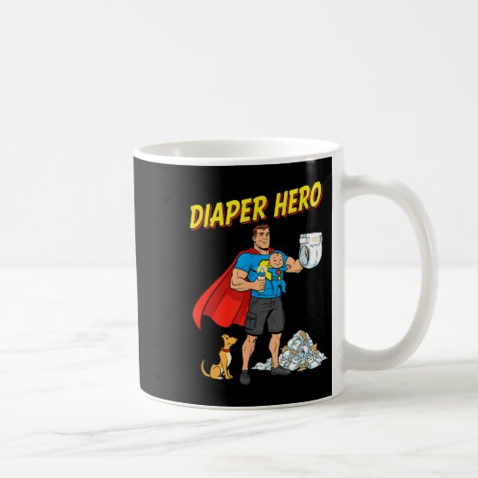 Diaper Hero Funny Cartoon Dad Design For New Fathe コーヒーマグカップ (右)