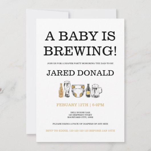 Diaper Kegger Invitation Beer & Diapers Dad Shower 招待状 (正面)