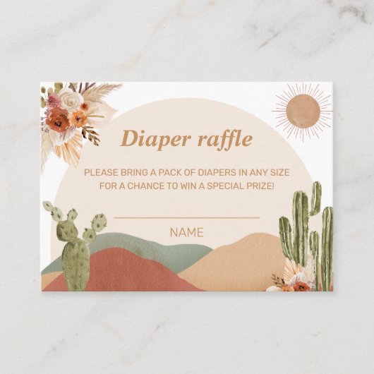 Diaper Raffle Baby Shower | Boho Southwest Desert エンクロージャーカード (正面)