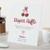 Diaper Raffle Baby Shower Cherry on Top Red Bows 台座サイン (インサイチュ)