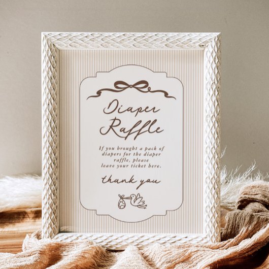 Diaper raffle Bebe Cafe Brown Bow Handdrawn ポスター