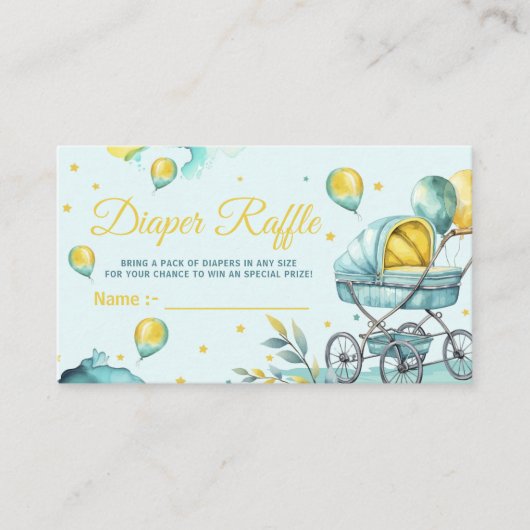 Diaper Raffle Blue Baby Shower エンクロージャーカード (正面)