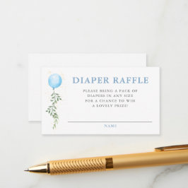Diaper Raffle Blue Balloon Greenery Baby Shower エンクロージャーカード