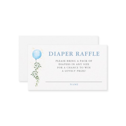 Diaper Raffle Blue Balloon Greenery Baby Shower エンクロージャーカード (正面/裏面インサイチュ)