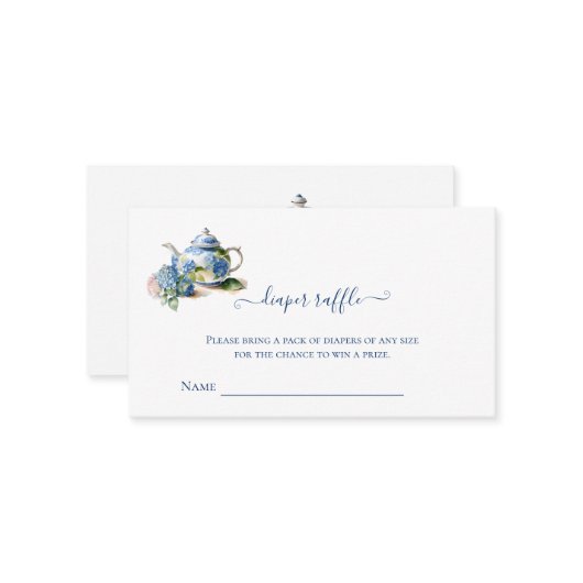Diaper Raffle Blue Hydrangea Tea Party エンクロージャーカード (正面/裏面インサイチュ)