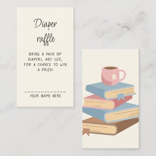 Diaper Raffle Book Library Themed Baby Shower エンクロージャーカード (正面/裏面)