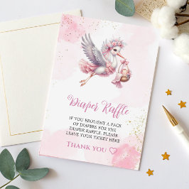 Diaper Raffle Card Pink Stork Baby Girl Theme  エンクロージャーカード