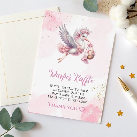 Diaper Raffle Card Pink Stork Baby Girl Theme  エンクロージャーカード