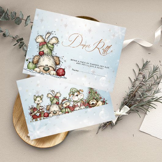 Diaper Raffle Card Winter Puppy Baby Shower エンクロージャーカード