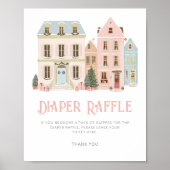 Diaper raffle Christmas village Pink Baby Shower ポスター (正面)