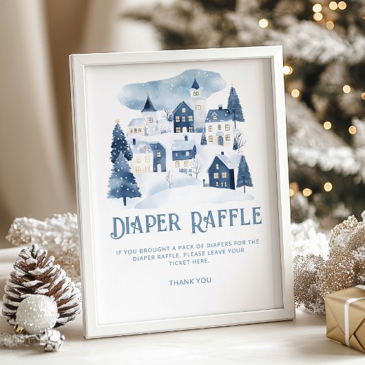 Diaper raffle Christmas village Winter Baby Shower ポスター