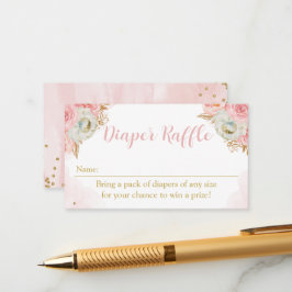 Diaper Raffle Floral pink and gold baby shower エンクロージャーカード