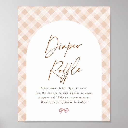 Diaper Raffle Gingham Cutie Pie Baby Shower Sign ポスター (正面)