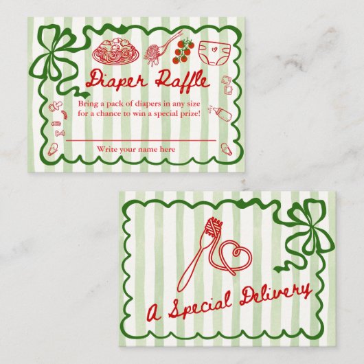 Diaper Raffle Green Bow Frame Enclosure Card エンクロージャーカード (正面/裏面)