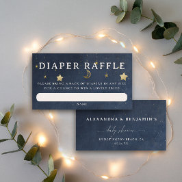 Diaper Raffle Moon Starry Night Blue Baby Shower エンクロージャーカード