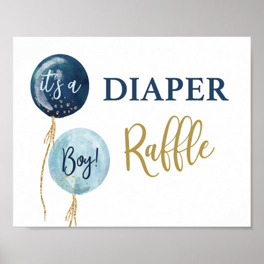 Diaper Raffle navy blue baby shower boy ポスター (正面)