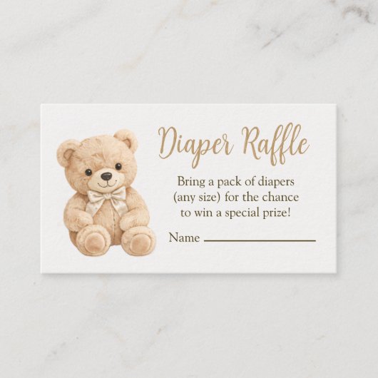 Diaper Raffle Neutral Teddy Bear Baby Shower Boho エンクロージャーカード (正面)