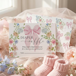 Diaper Raffle Pink Bow Baby Shower エンクロージャーカード