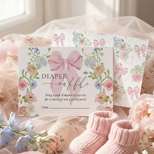 Diaper Raffle Pink Bow Baby Shower エンクロージャーカード