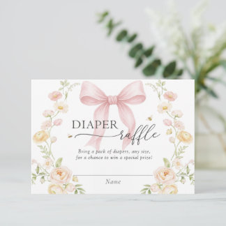 Diaper Raffle Pink Bow Baby Shower Enclosure Card  エンクロージャーカード