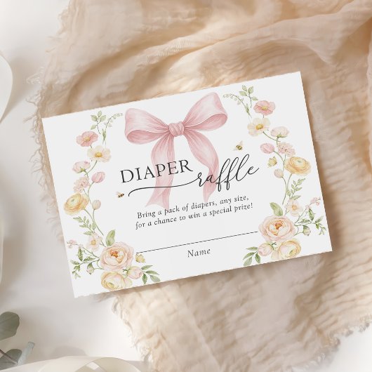 Diaper Raffle Pink Bow Baby Shower Enclosure Card  エンクロージャーカード